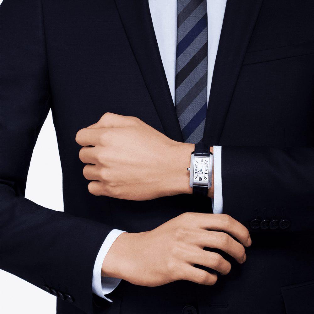 Tank Américaine Large Steel Leather Strap Watch