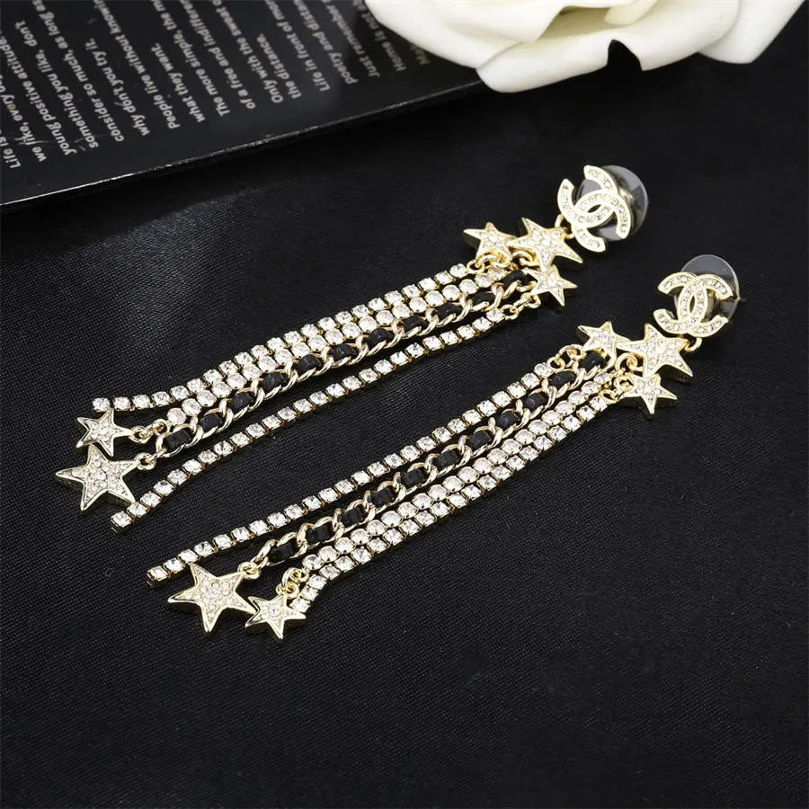 Chanel full diamond woven chain tassel earrings