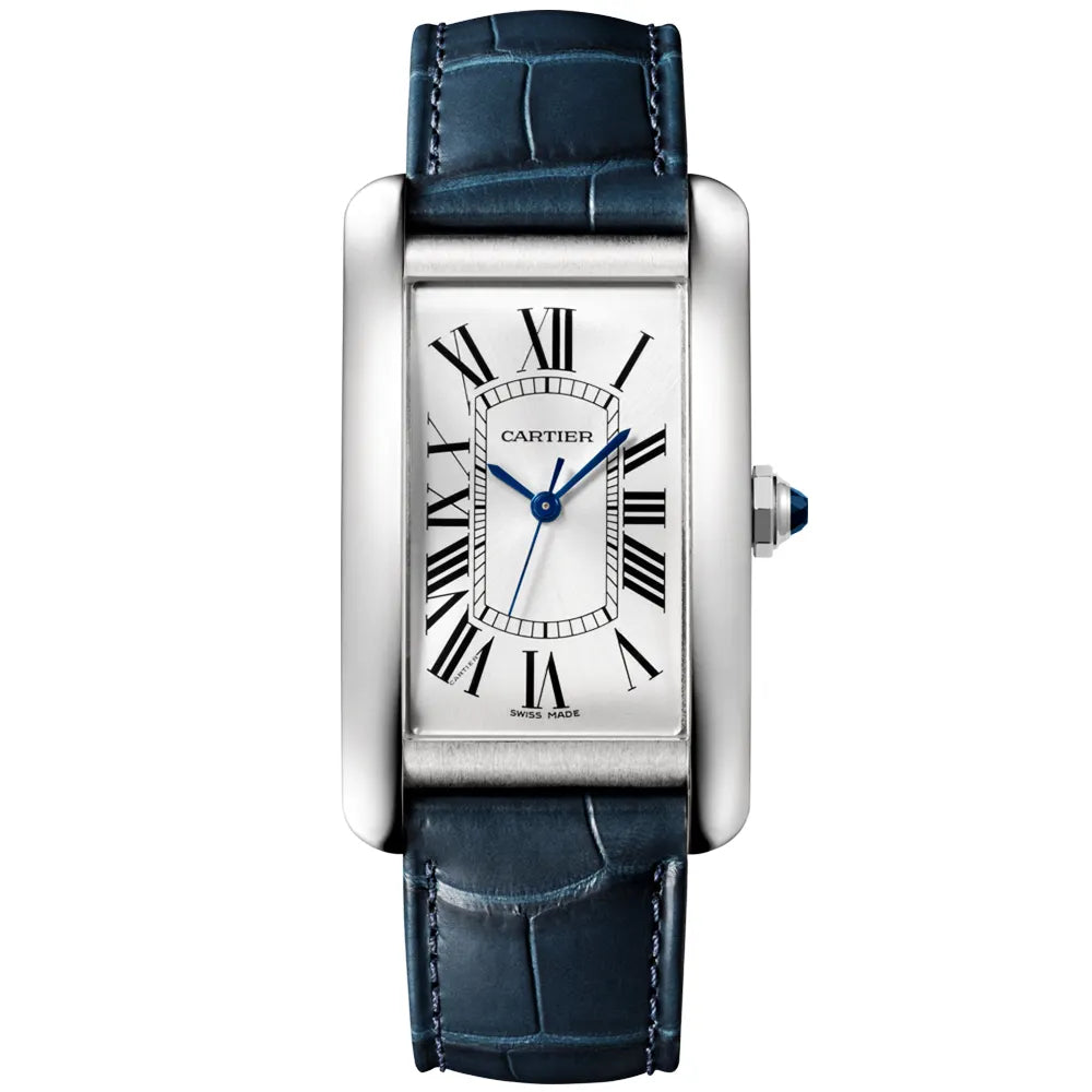 Tank Américaine Large Steel Leather Strap Watch