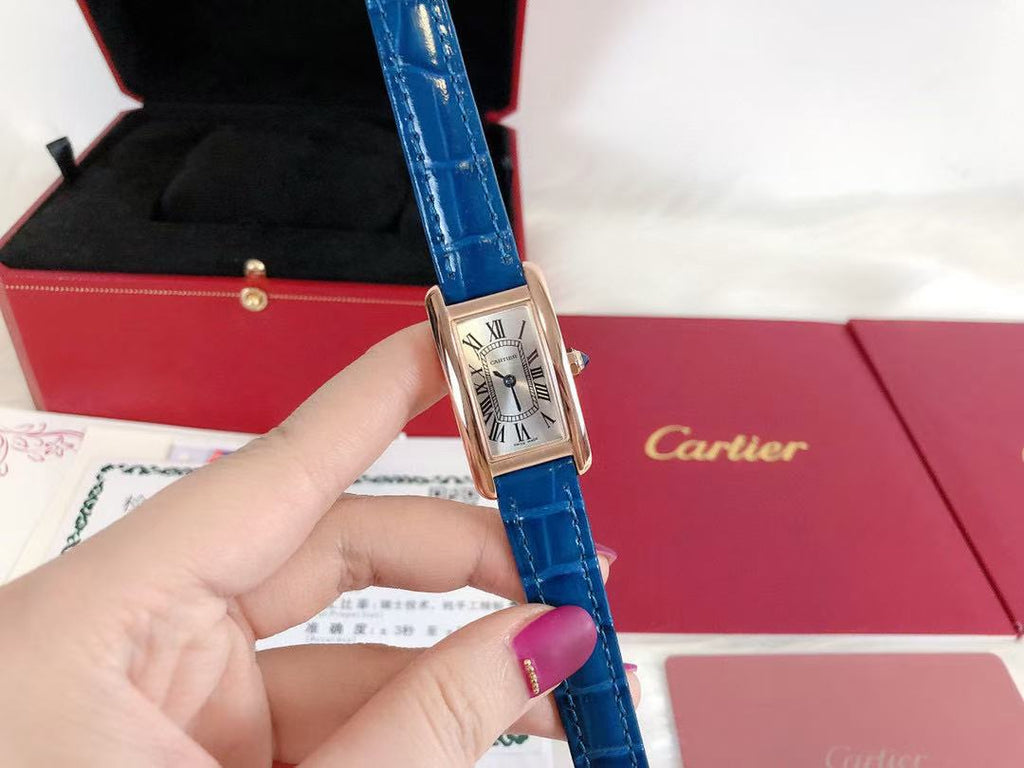CARTIER Tank Américaine Watch Small Model, Quartz Movement, Rose Gold, Leather