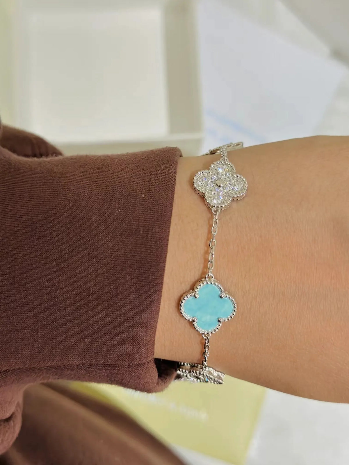 Van Cleef & Arpels Four-leaf clover mint blue bracelet