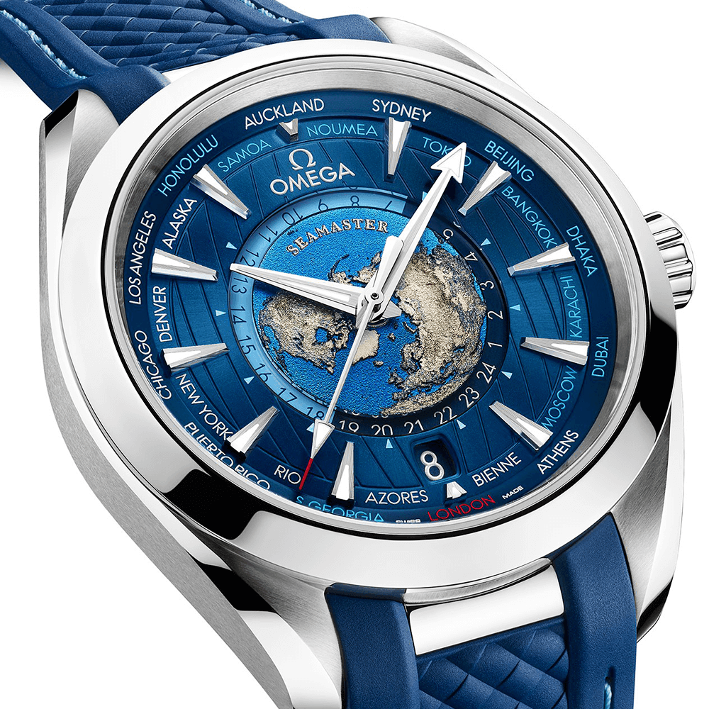 Seamaster Aqua Terra GMT Worldtimer Steel 43mm Rubber Strap Watch