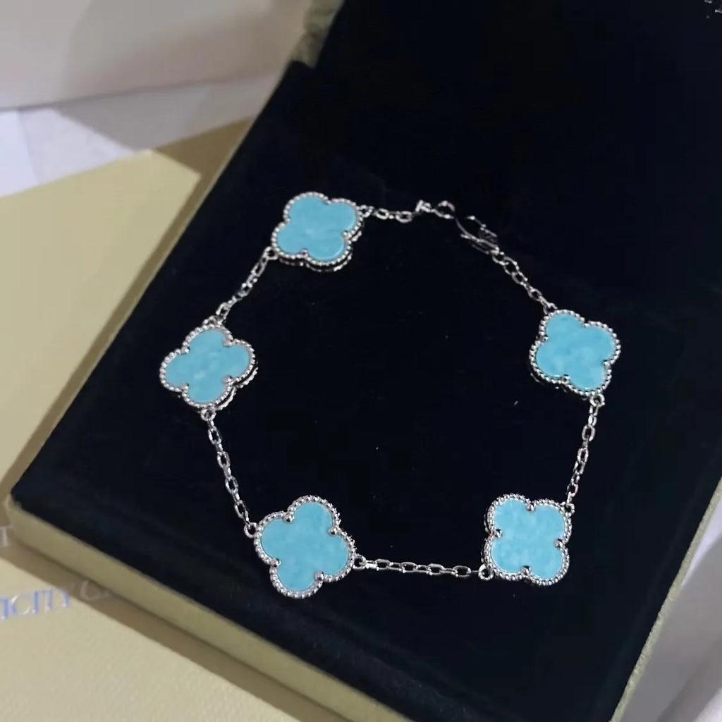 Van Cleef & Arpels Four-leaf clover mint blue chalcedony bracelet