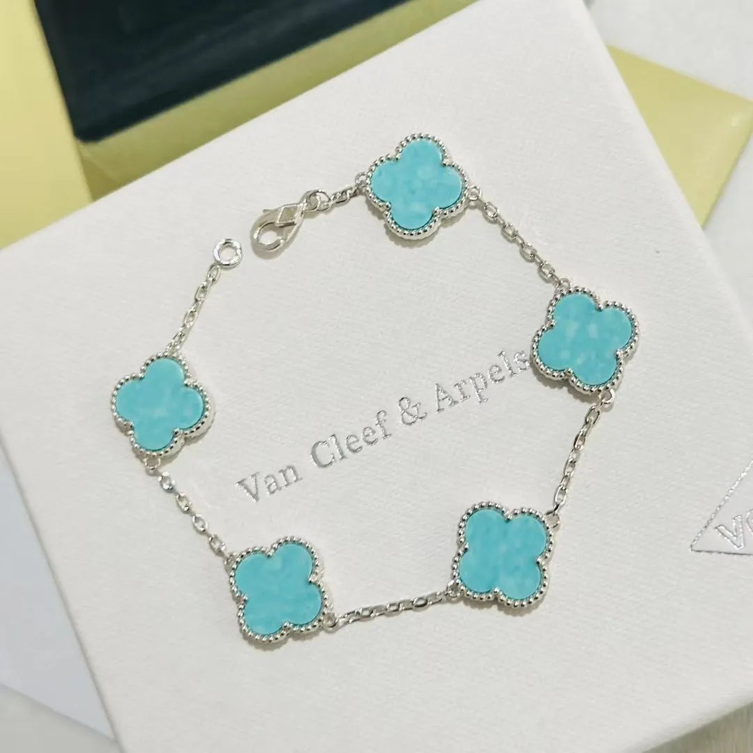 Van Cleef & Arpels Four-leaf clover mint blue chalcedony bracelet
