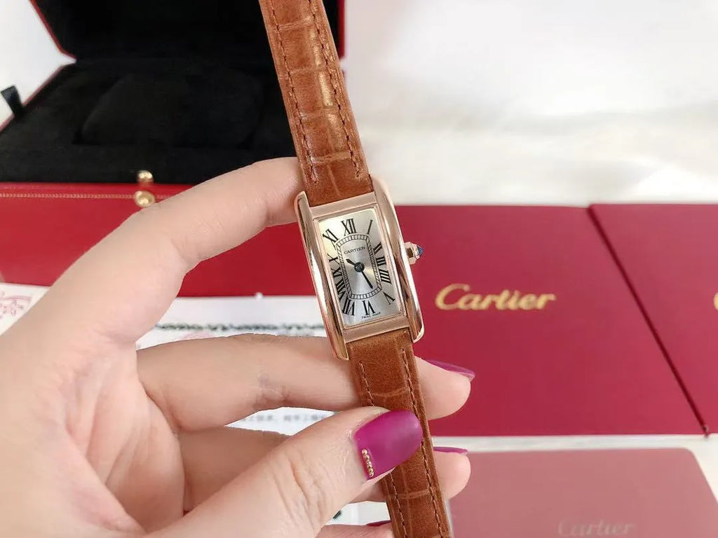 CARTIER Tank Américaine Watch Small Model, Quartz Movement, Rose Gold, Leather