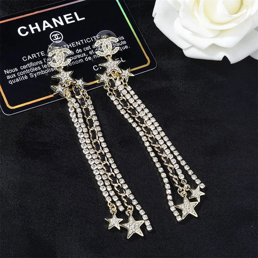 Chanel full diamond woven chain tassel earrings