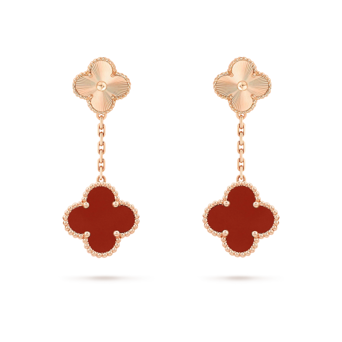 CLOVER 2 MOTIF  LASER CARNELIAN EARRINGS