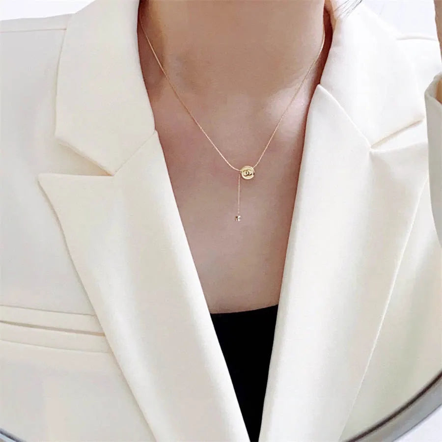 Chanel double C letter thin necklace