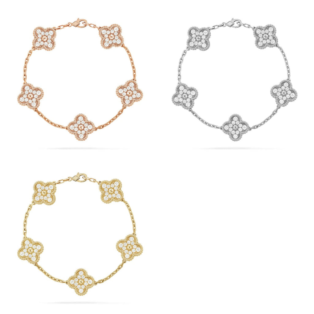 New  CLOVER 5 MOTIF FULL DIAMOND BRACELET COLLECTION