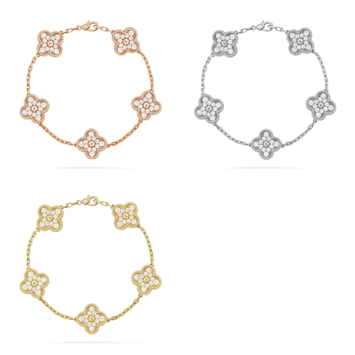 New  CLOVER 5 MOTIF FULL DIAMOND BRACELET COLLECTION