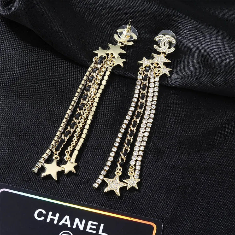 Chanel full diamond woven chain tassel earrings