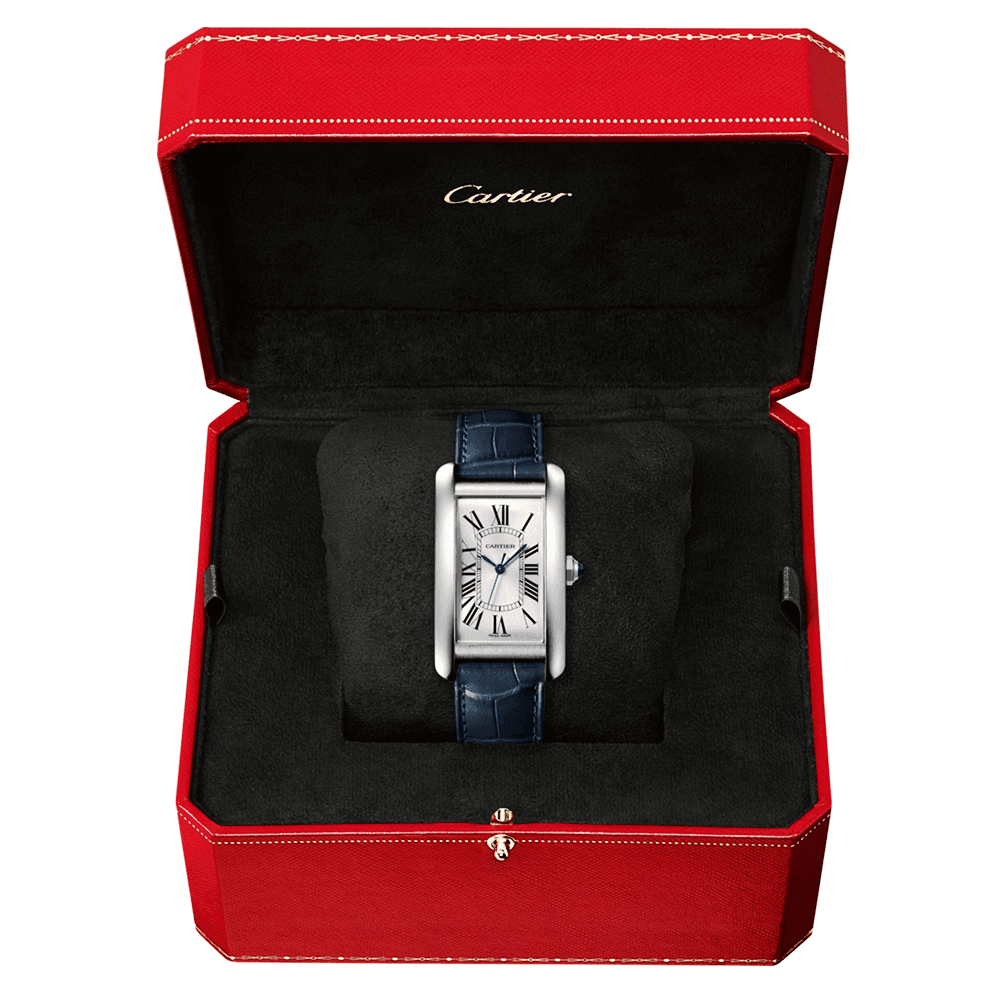 Tank Américaine Large Steel Leather Strap Watch