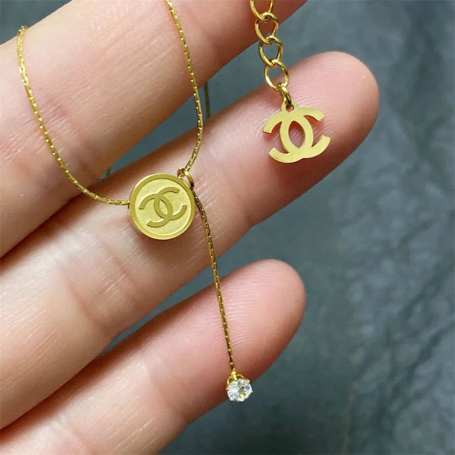 Chanel double C letter thin necklace