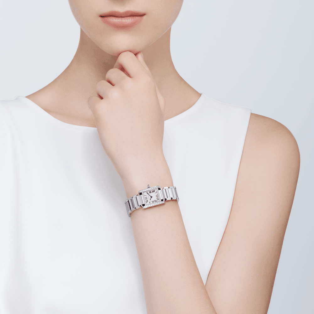 Tank Franaise Small Steel Diamond Bezel Watch
