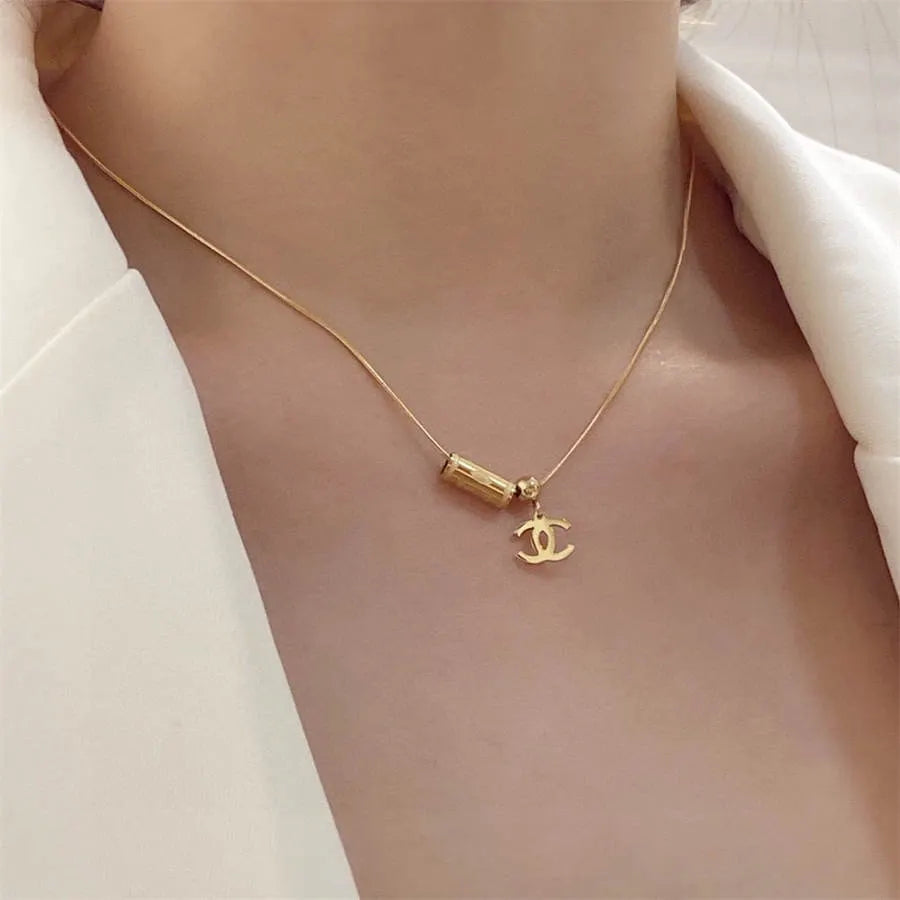 Chanel double C letter thin necklace
