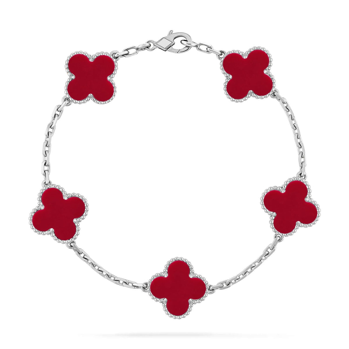 New  CLOVER 5 MOTIF RED CORNELIAN BRACELET COLLECTION