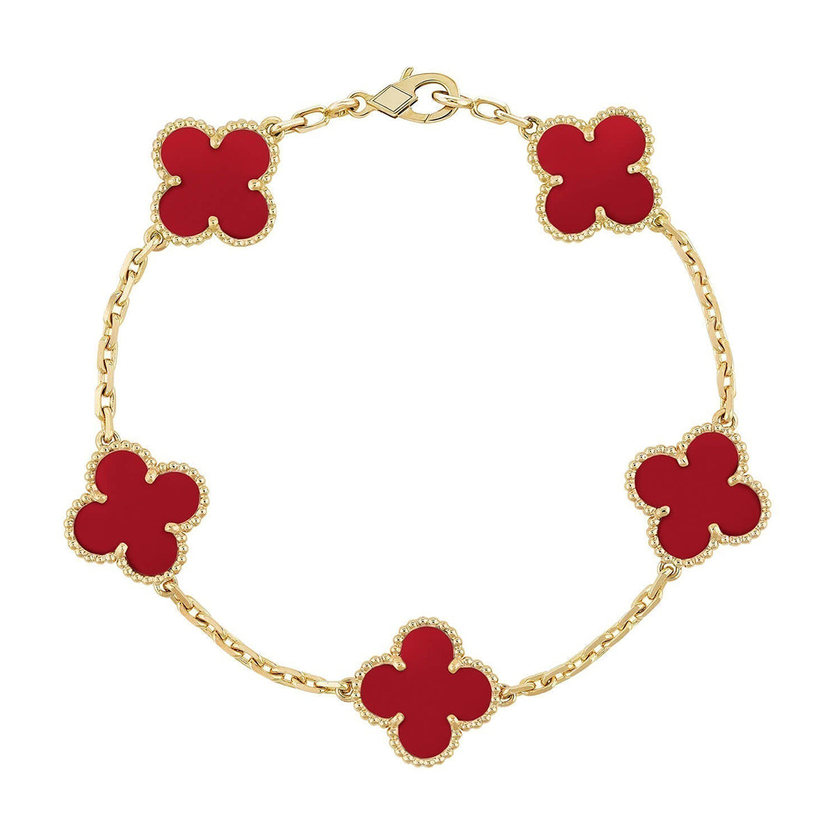 New  CLOVER 5 MOTIF RED CORNELIAN BRACELET COLLECTION