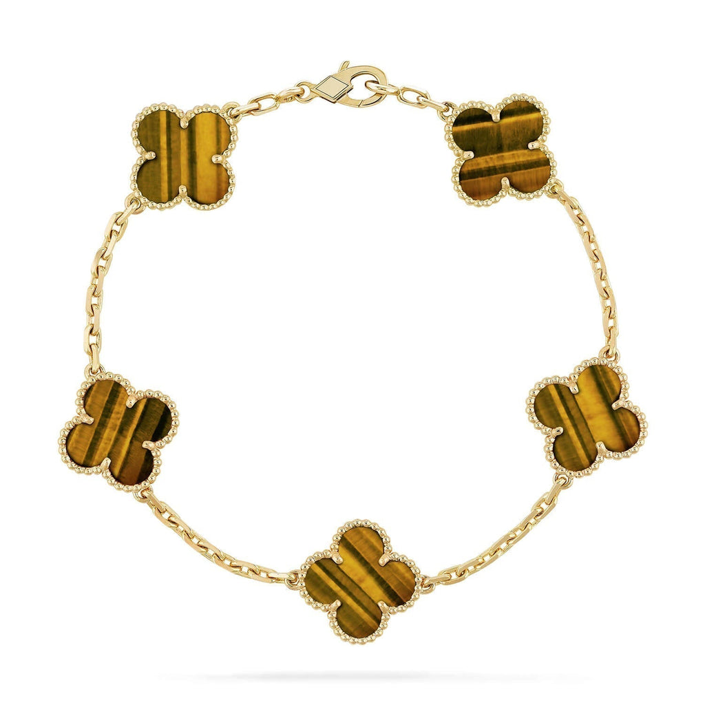 New  CLOVER 5 MOTIFS TIGER EYE BRACELET COLLECTION