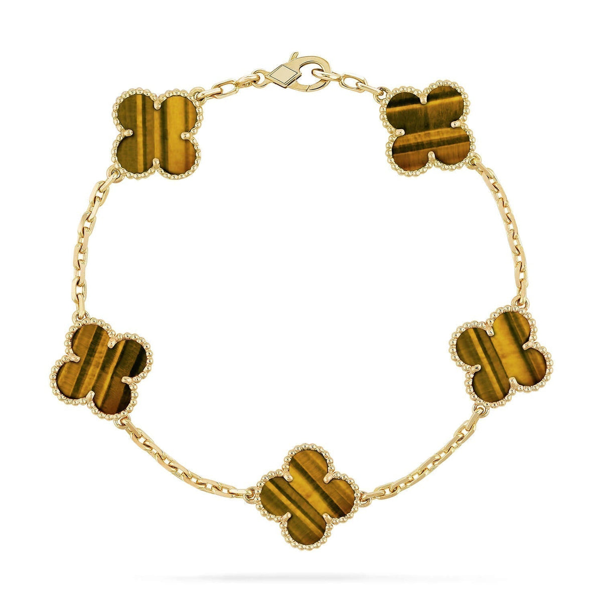 New  CLOVER 5 MOTIFS TIGER EYE BRACELET COLLECTION
