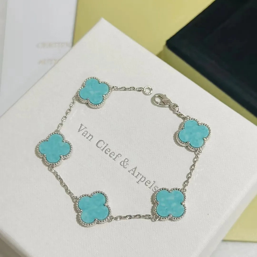 Van Cleef & Arpels Four-leaf clover mint blue chalcedony bracelet