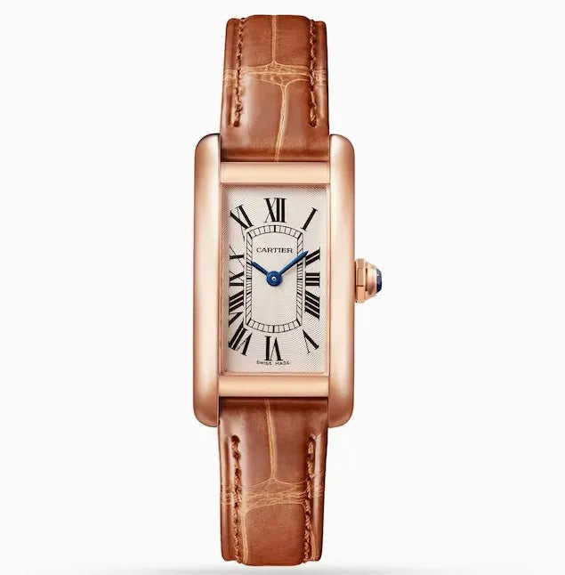 CARTIER Tank Américaine Watch Small Model, Quartz Movement, Rose Gold, Leather