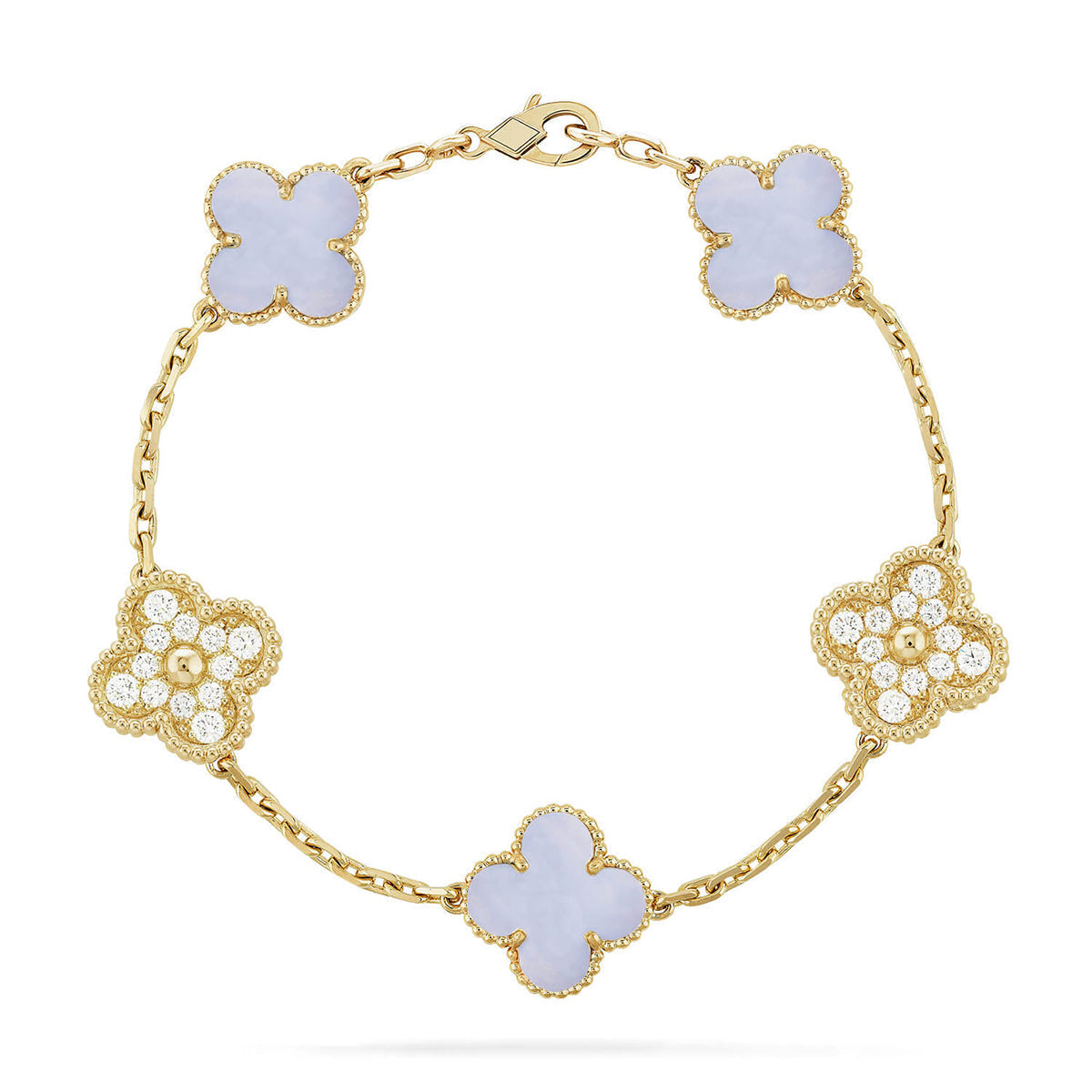 New  CLOVER 5 MOTIF PURPLE CHALCEDONY BRACELET COLLECTION
