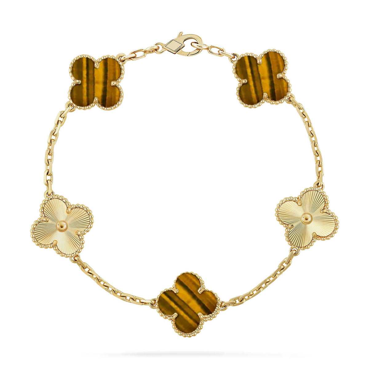 New  CLOVER 5 MOTIFS TIGER EYE BRACELET COLLECTION