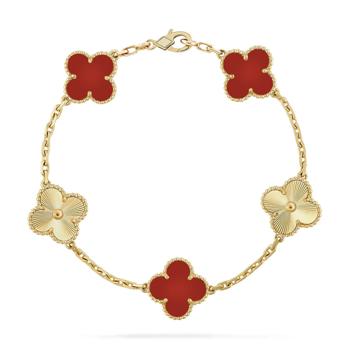 New  CLOVER 5 MOTIF RED CORNELIAN BRACELET COLLECTION