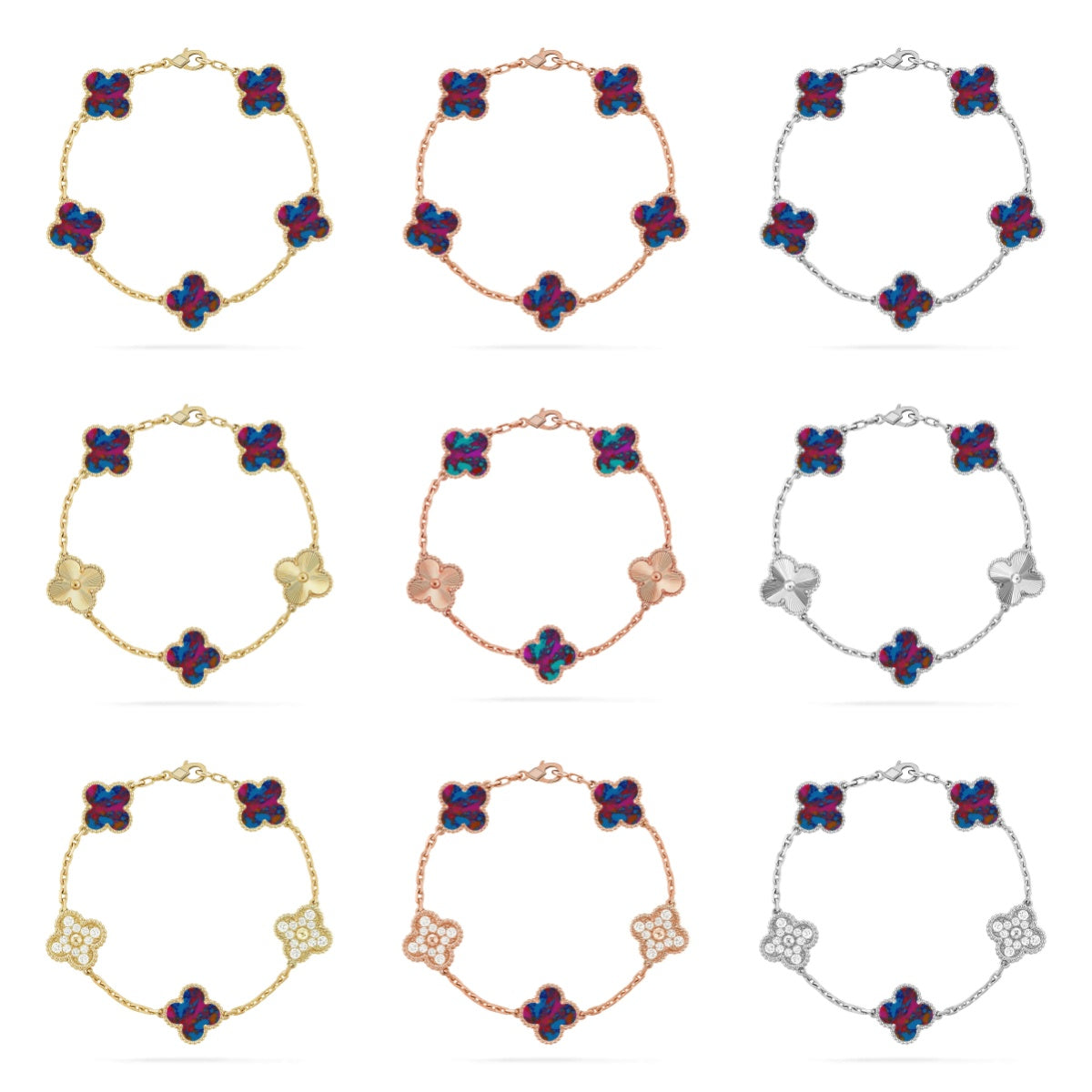 New CLOVER 5 MOTIF COLOR GEMSTONES BRACELET COLLECTION