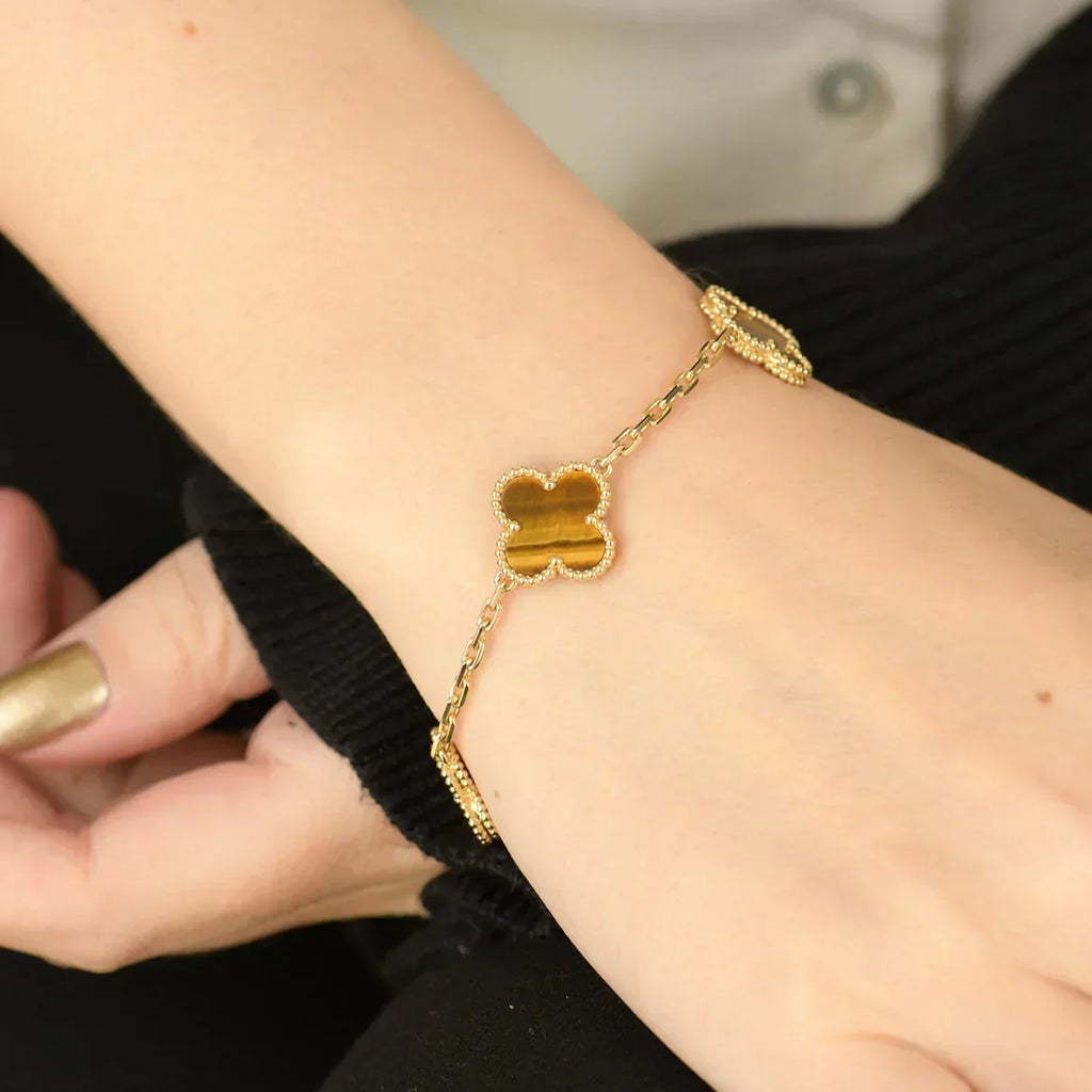 New  CLOVER 5 MOTIFS TIGER EYE BRACELET COLLECTION