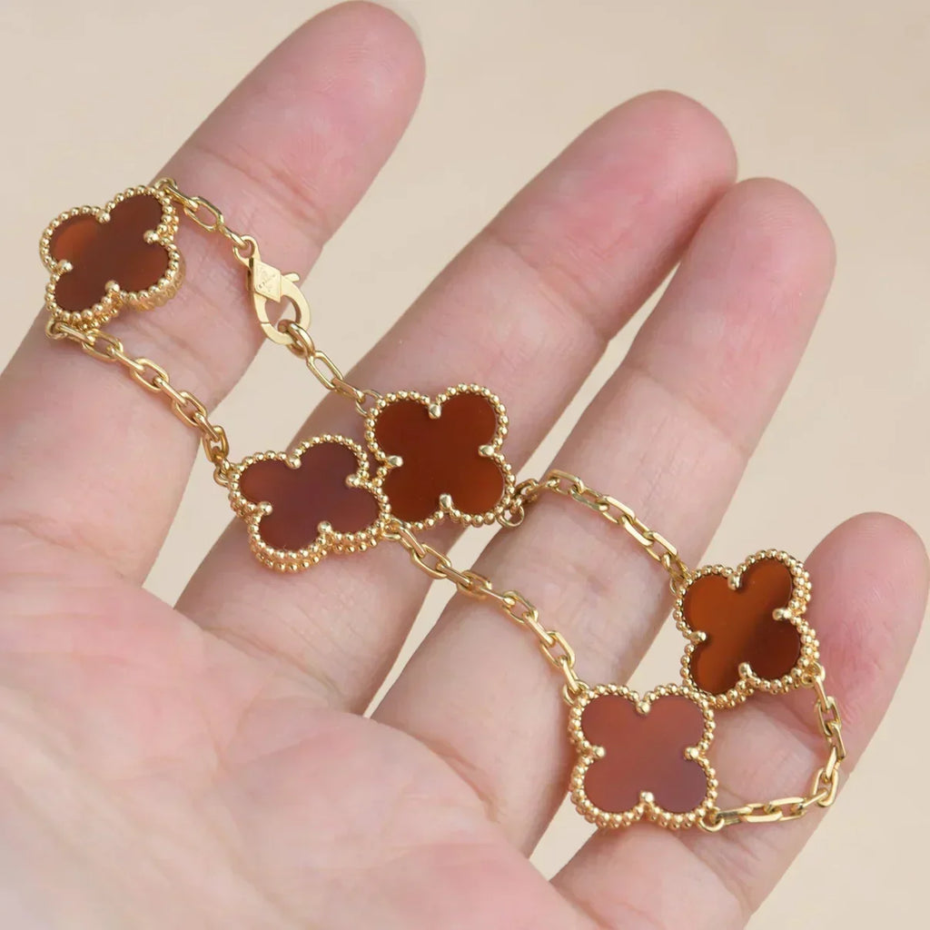 New  CLOVER 5 MOTIF RED CORNELIAN BRACELET COLLECTION