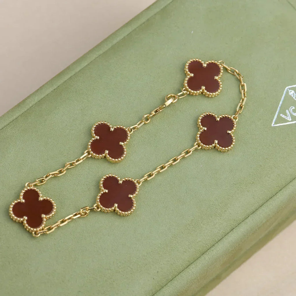 New  CLOVER 5 MOTIF RED CORNELIAN BRACELET COLLECTION