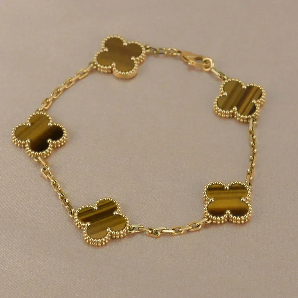 New  CLOVER 5 MOTIFS TIGER EYE BRACELET COLLECTION