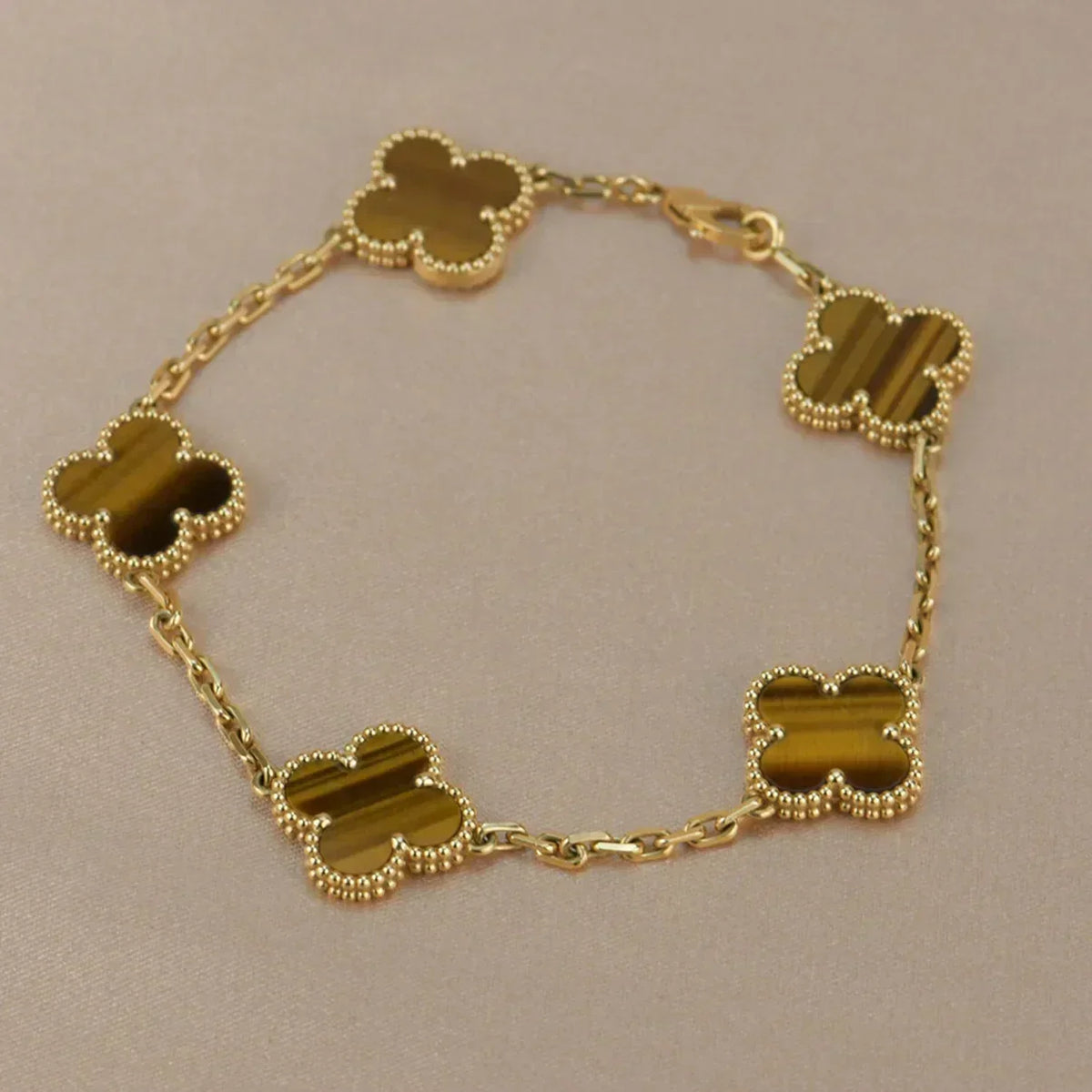 New  CLOVER 5 MOTIFS TIGER EYE BRACELET COLLECTION