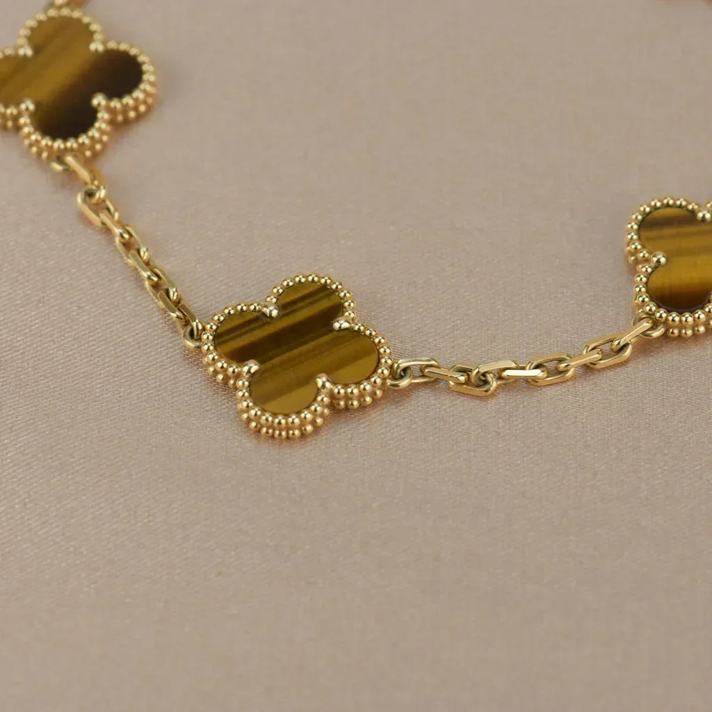 New  CLOVER 5 MOTIFS TIGER EYE BRACELET COLLECTION