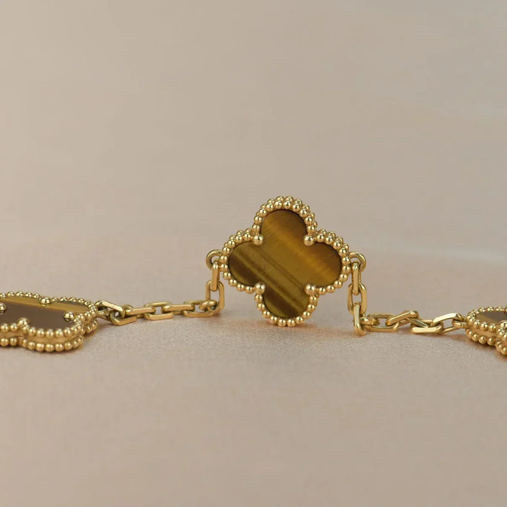 New  CLOVER 5 MOTIFS TIGER EYE BRACELET COLLECTION
