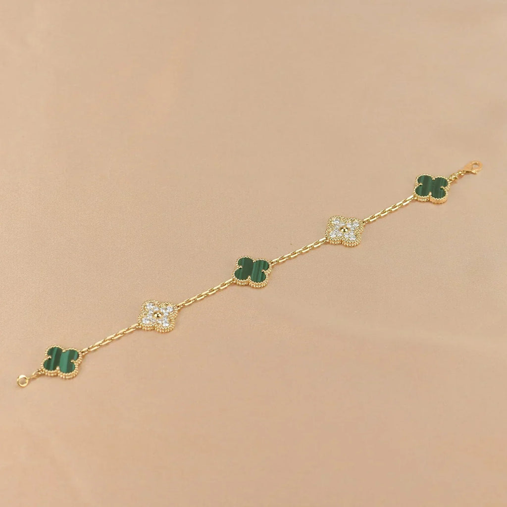 New  CLOVER 5 MOTIF MALACHITE BRACELET COLLECTION