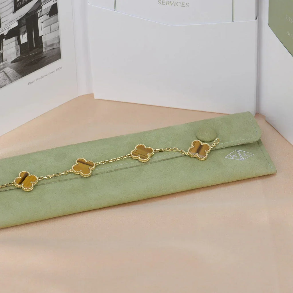 New  CLOVER 5 MOTIFS TIGER EYE BRACELET COLLECTION
