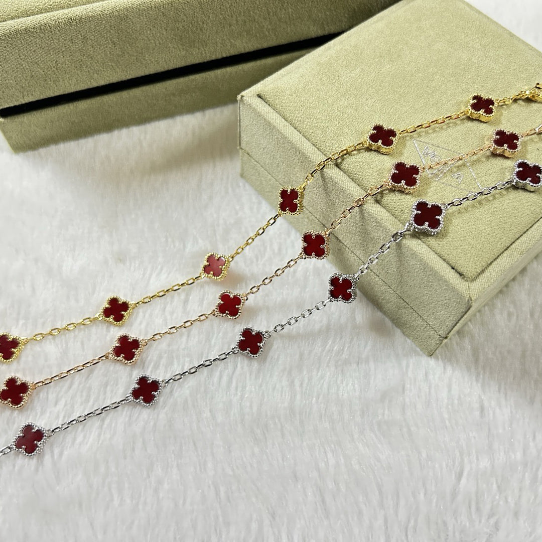 CLOVER 6 MOTIF RED AGATE BRACELET