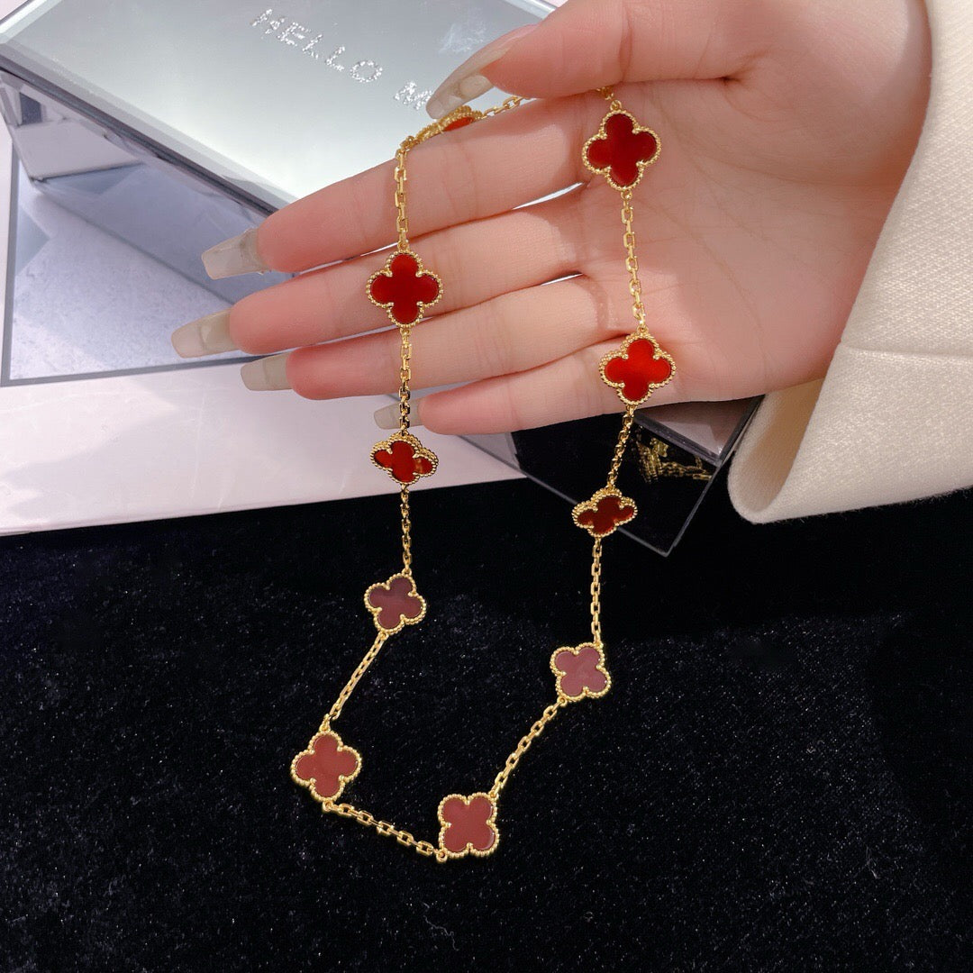 CLOVER 10 MOTIFS CARNELIAN NECKLACE