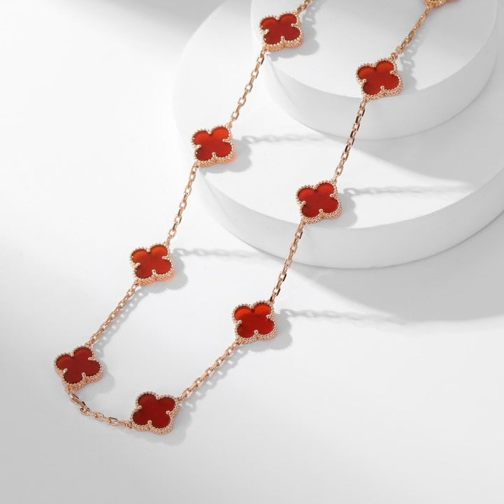 CLOVER 10 MOTIFS CARNELIAN NECKLACE