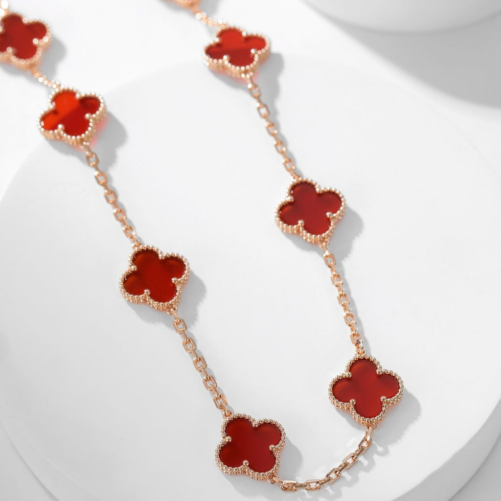 CLOVER 10 MOTIFS CARNELIAN NECKLACE
