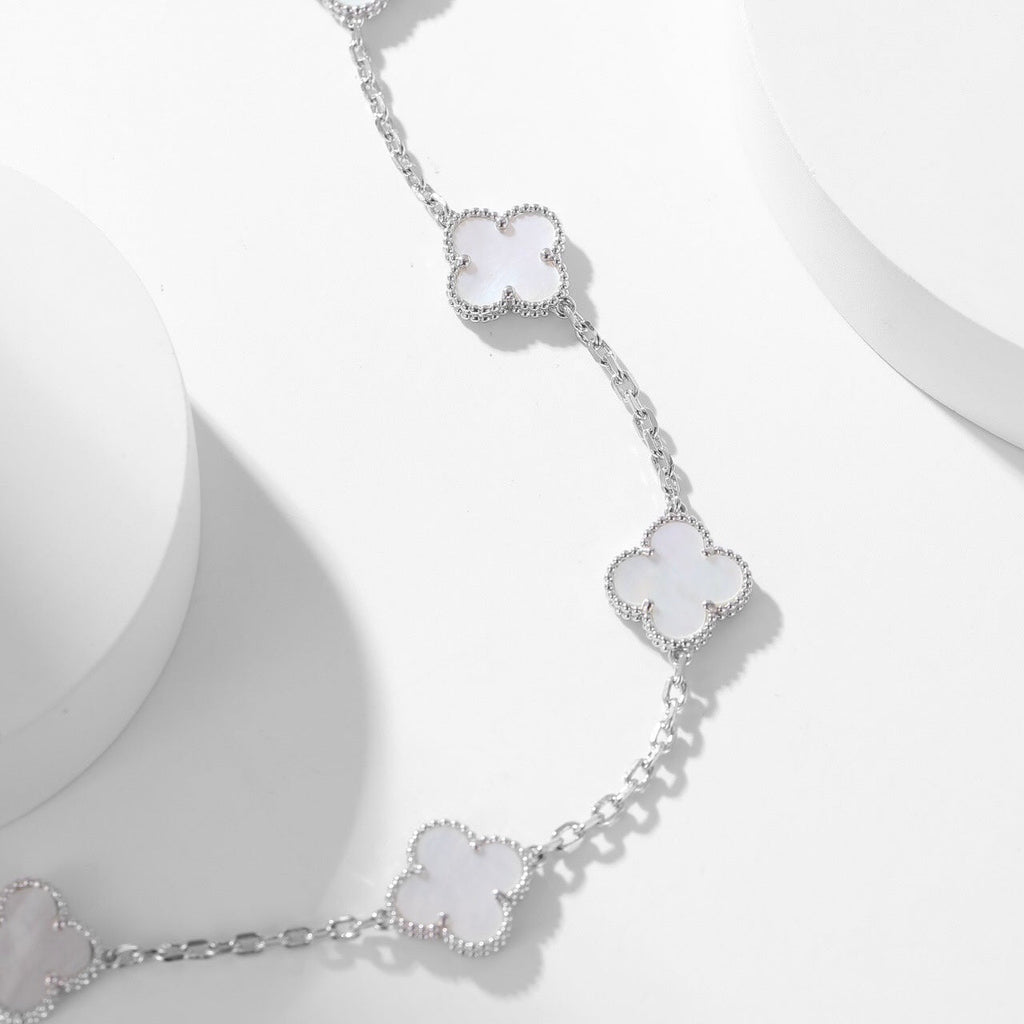 CLOVER 10 MOTIFS WHITE MOTHER OF PEARL NECKLACE