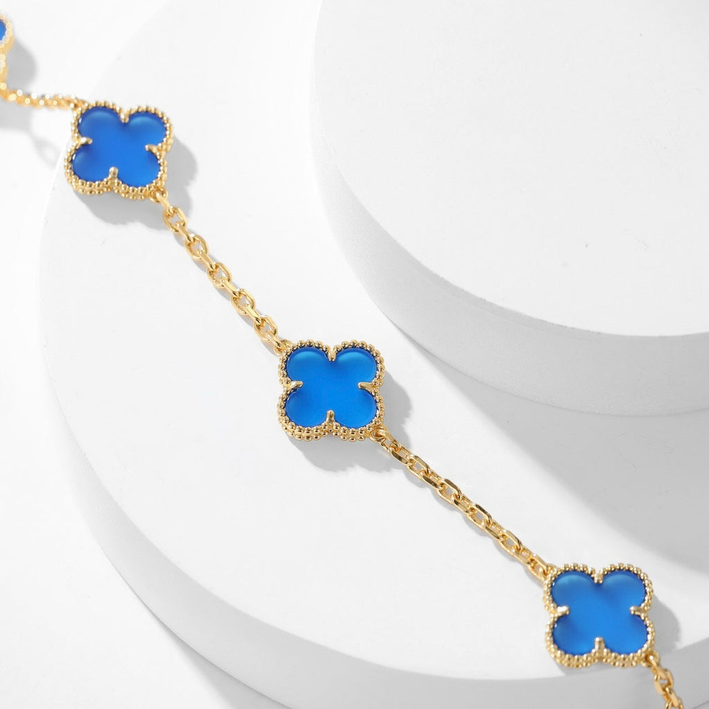 CLOVER 10 MOTIFS BLUE AGATE NECKLACE
