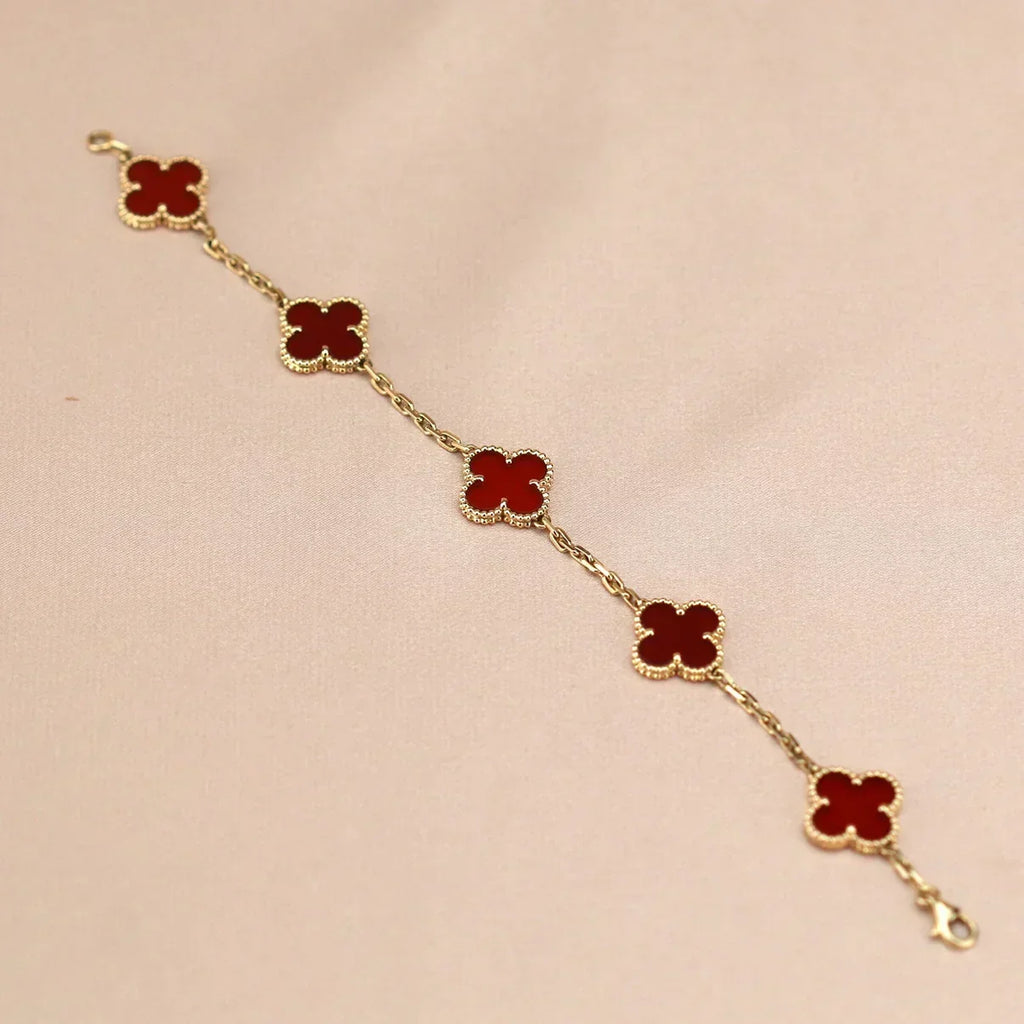 New  CLOVER 5 MOTIF RED CORNELIAN BRACELET COLLECTION