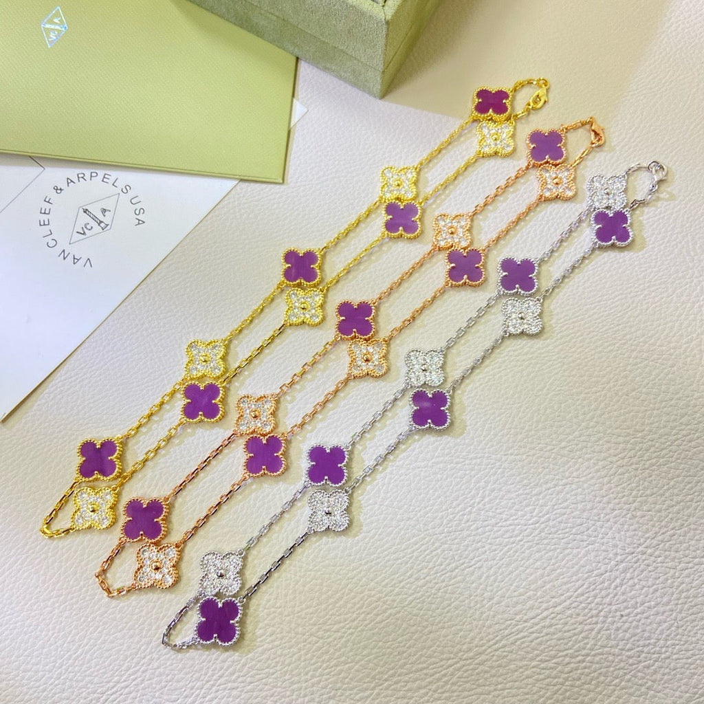 CLOVER 10 MOTIFS  PURPLE VIOLET DIAMOND NECKLACE