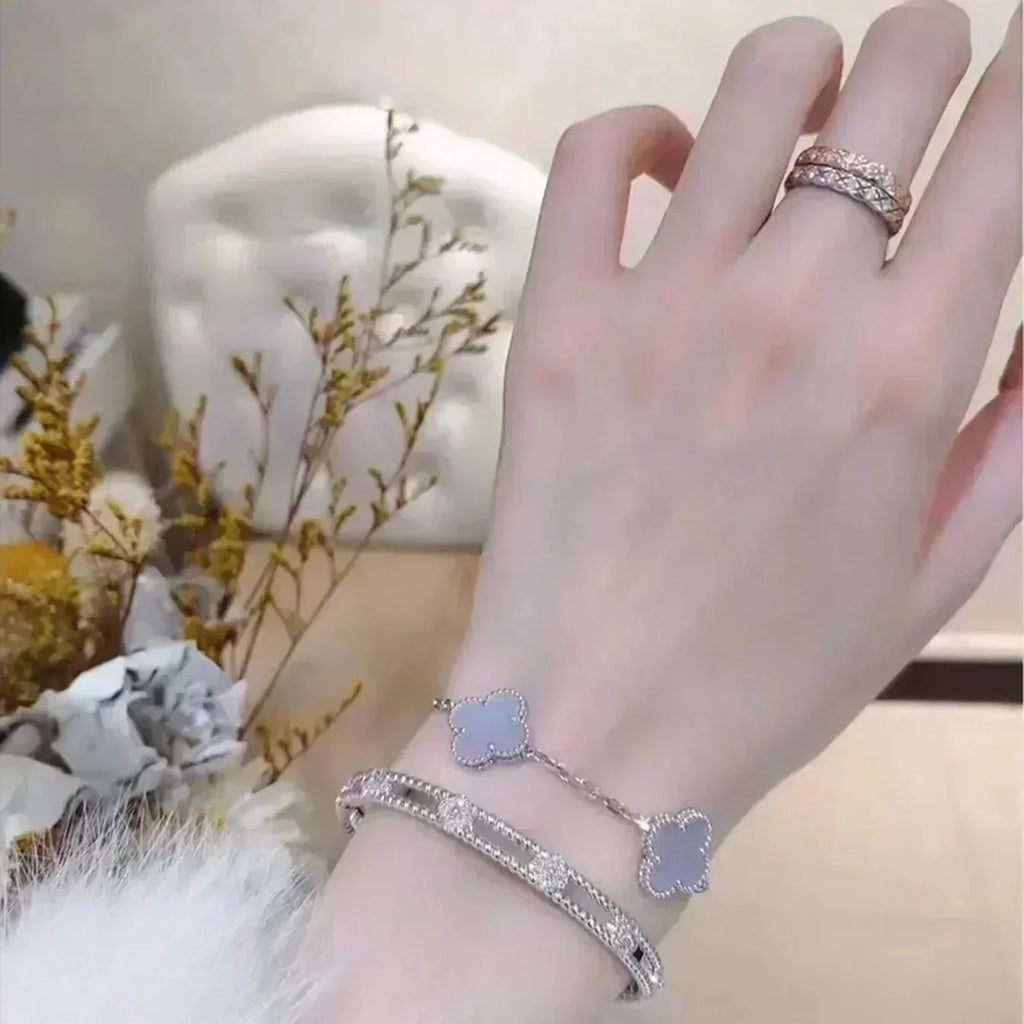 New  CLOVER 5 MOTIF PURPLE CHALCEDONY BRACELET COLLECTION