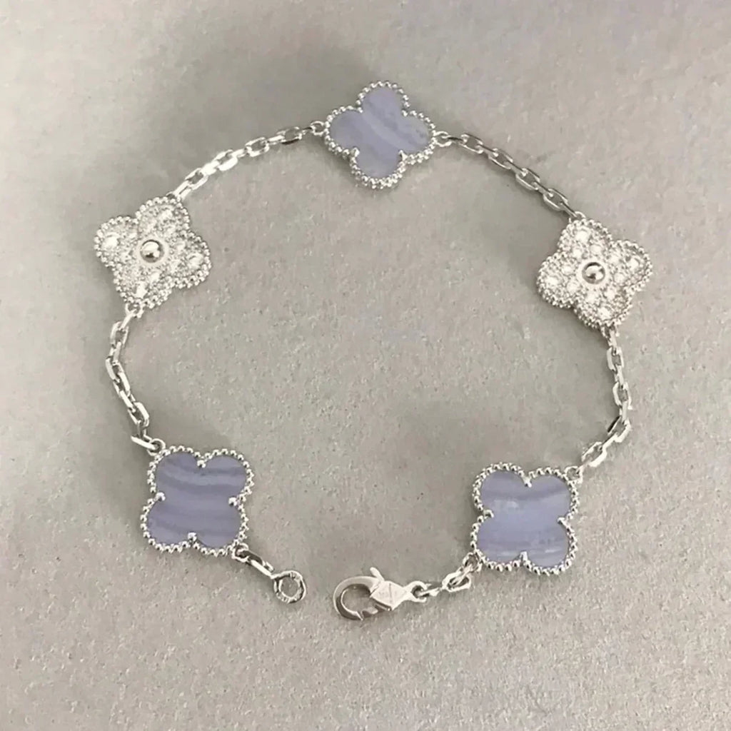 New  CLOVER 5 MOTIF PURPLE CHALCEDONY BRACELET COLLECTION