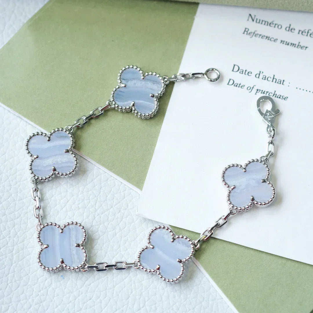 New  CLOVER 5 MOTIF PURPLE CHALCEDONY BRACELET COLLECTION