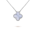 CLOVER 15MM BLUE CHALCEDONY NECKLACE SILVER